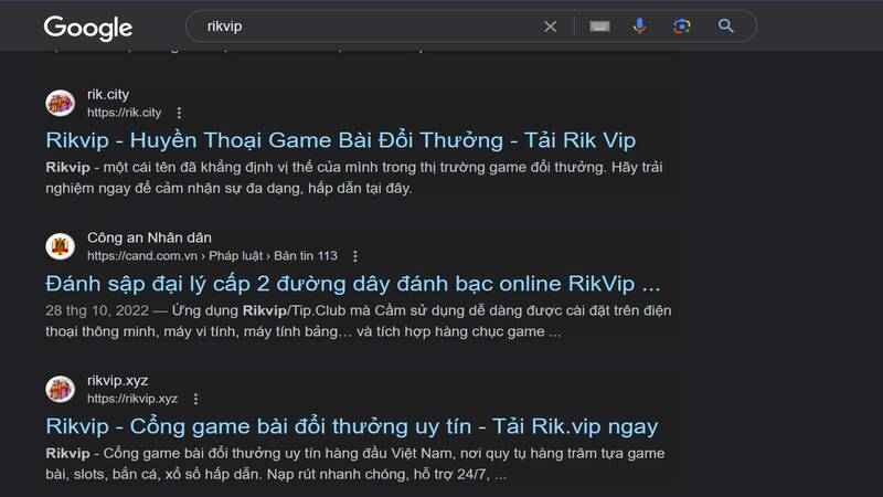 Site lừa đảo giả mạo Rikvip