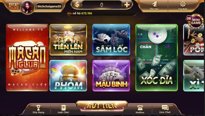 Kho game khổng lồ của Macao Club