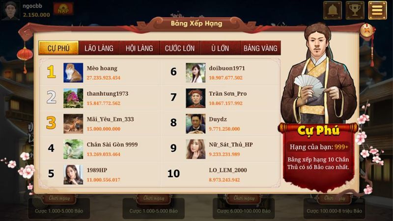 Kho game chắn đa dạng 