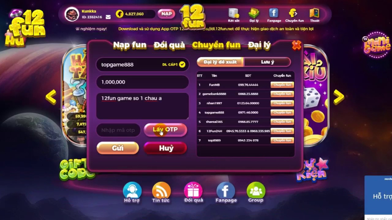 Các giao dịch được thực hiện trên 12Fun