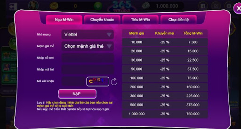 Nạp tiền vào tài khoản game để có thể bắt đầu tham gia chinh chiến