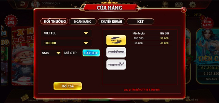 Đổi thưởng tiền trong game thành tiền thật