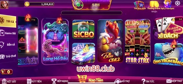 Giao diện cổng game đầy đa dạng, nhiều trò chơi tại UWin71