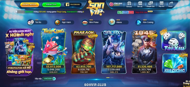 Các dòng game đổi thưởng hot nhất Sonvip