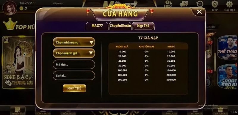 Các giao dịch tiền tệ tại Max77 Vin