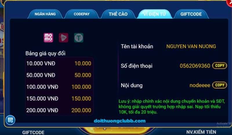 Các phương thức giao dịch tại game69