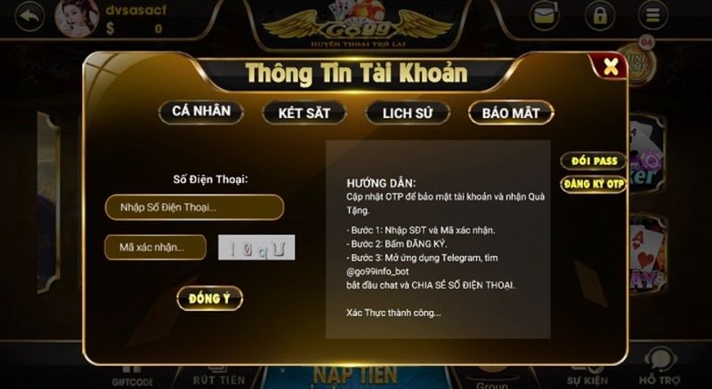 Cách đổi thông tin tại Go99 club