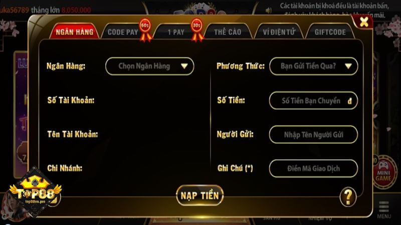 Hướng dẫn nạp tiền Top88 dễ dàng để thỏa sức tham gia chơi game cá cược