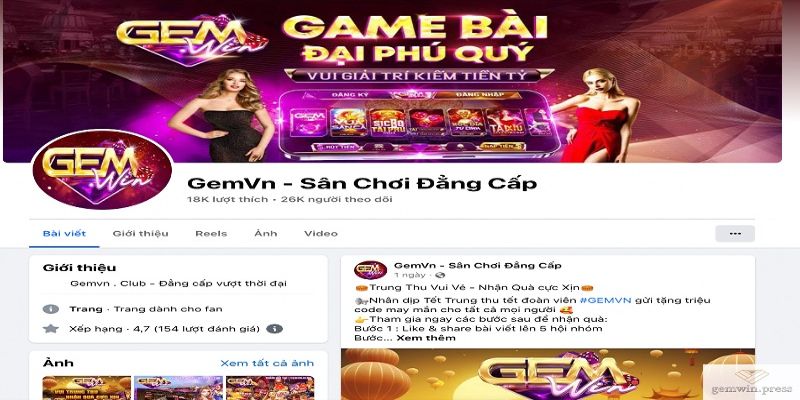 Lấy Gemwin Giftcode thông qua các hội nhóm hoặc page chính thức của cổng game